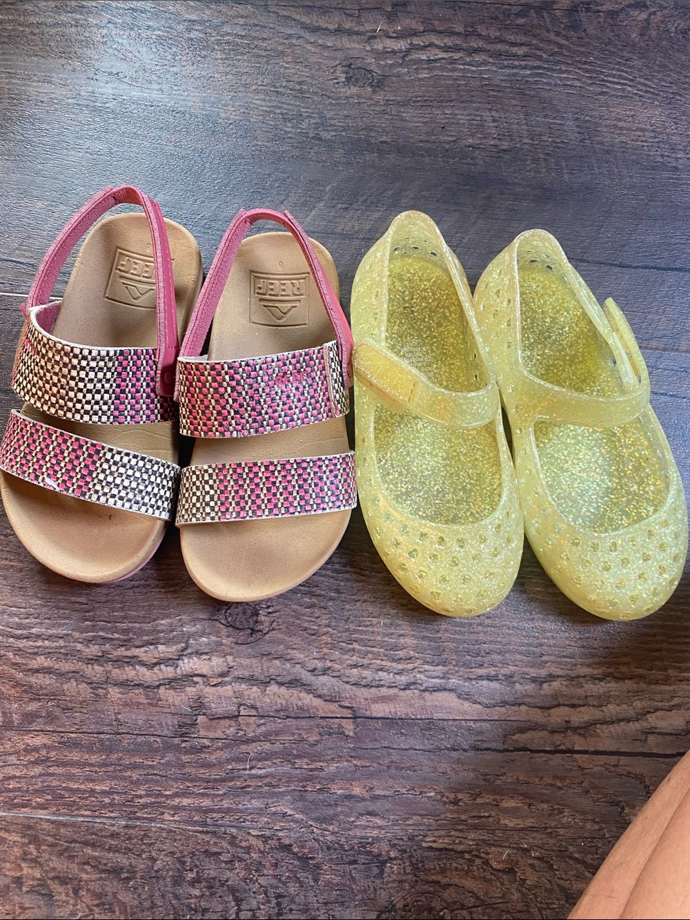 Reef Kids Pink Patterned Sandals and Yellow Glitter Mary Janes